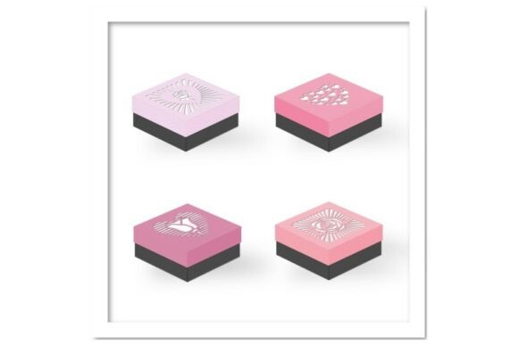 4 Floral Roses Hearts Boxes Cutout Lids: A 3D SVG Shapes Asset for Creative Campaigns