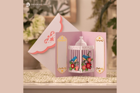 Bird Cage Pop-Up Card SVG: A 3D Graphic Design Asset for Branding