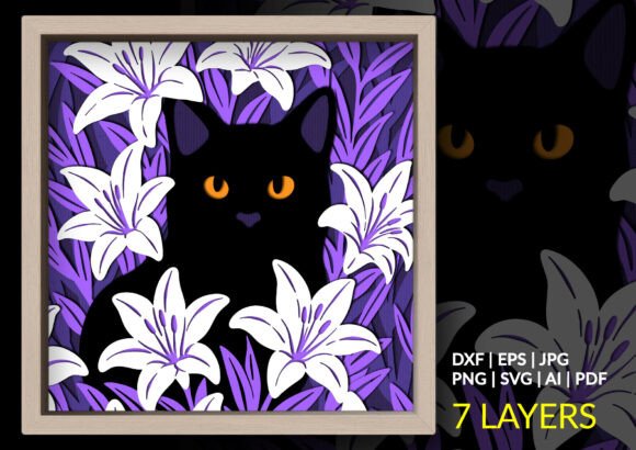 Cat Lily Flower Shadow Box: A 3D SVG Graphic for Brand Elegance