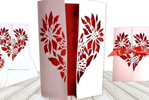 Flower Heart Gate Fold Card: A 3D SVG Design for Cards And Invites