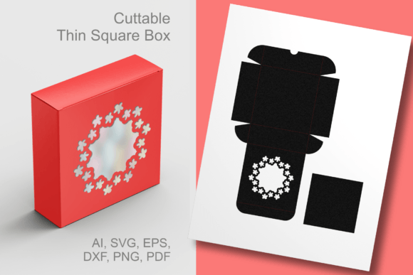 Flower Round Frame Window Square Box 3D SVG for Editorial Design