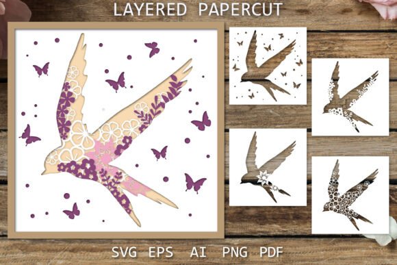 Layered Papercut Bird Graphic for Crafts and Commercial Projects
