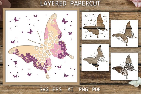 Layered Papercut Butterfly Card SVG for Crafts and Graphics