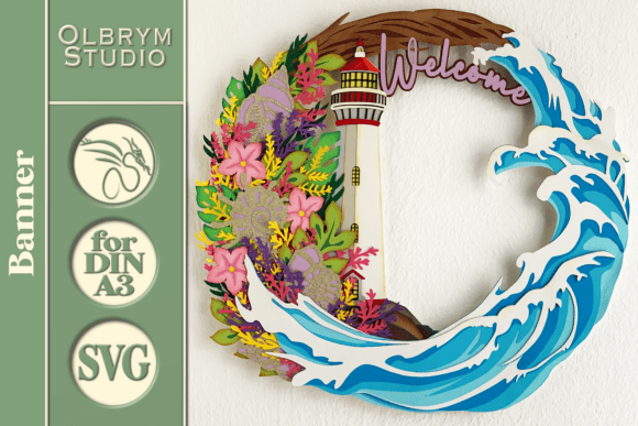 Ocean Wreath, Summer Banner SVG – A 3D Graphic Design Asset for Home Décor and Seasonal Branding