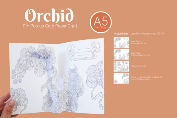 Orchid Coloring 3D SVG Card for Paper Flowers Projects