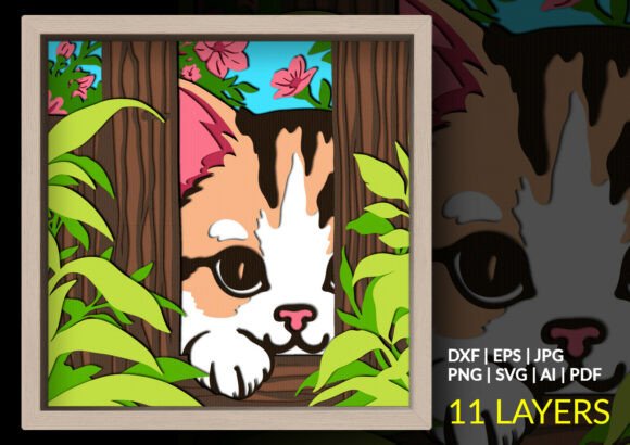 Peeking Cat Garden Shadow Box: A Playful 3D SVG for Branding