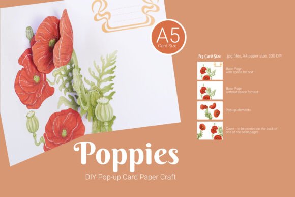 Poppies Popup Card Flowers 3D SVG for Paper Flower Branding