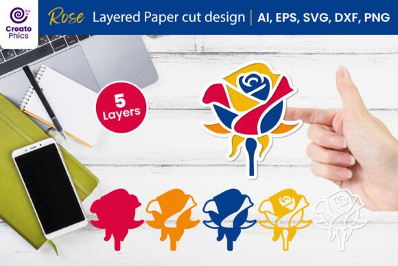 Rose Flower Layered Papercut SVG: A 3D Graphic Design Asset for Content Creators