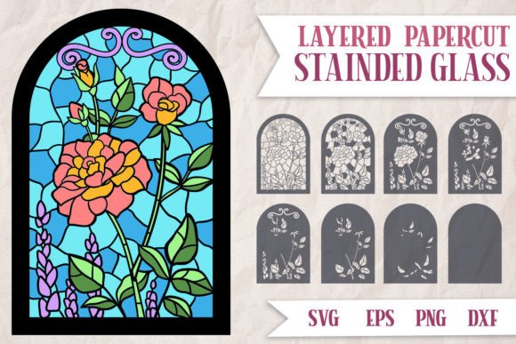 Rose Garden Stained Glass 8 Layers: A Versatile 3D SVG for Paper Flowers and Branding