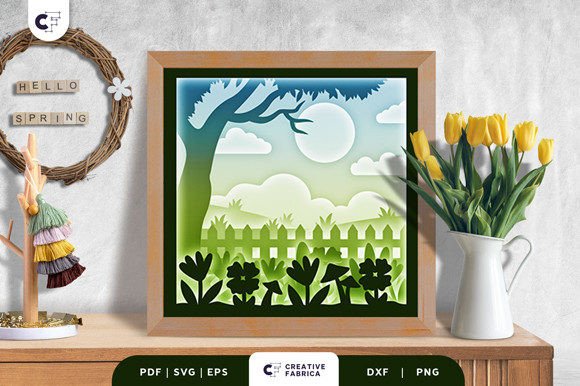 Spring Backyard Shadow Box 3D SVG for Seasonal Designs