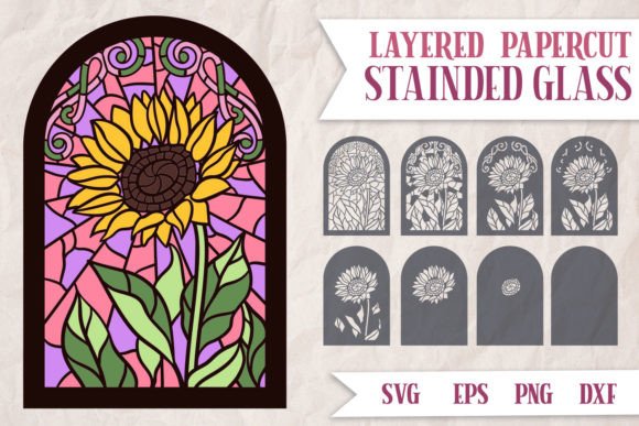 Sunflower Stained Glass Papercut SVG: A 3D Graphic Design Asset for Paper Flowers