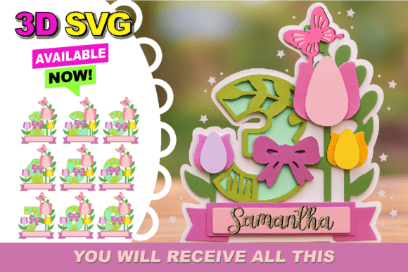 Tulips Flowers Numbers Topper 3D SVG Review for Birthday Design Projects