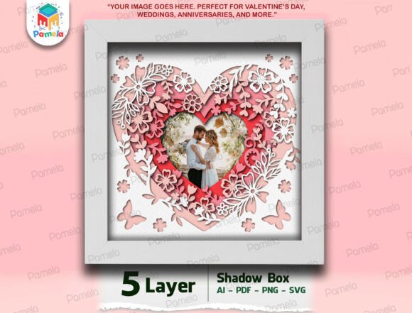 Valentine Floral Heart Shadow Box SVG: A 3D Design Asset for Valentine’s Day Publishing